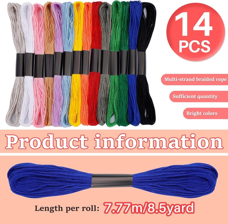JUPEAN Embroidery Floss: Embroidery Thread 120 Yards Friendship Bracelet String 14 Colors Cross Stitch Cotton Yarn for DIY Bracelet Making - Image 2
